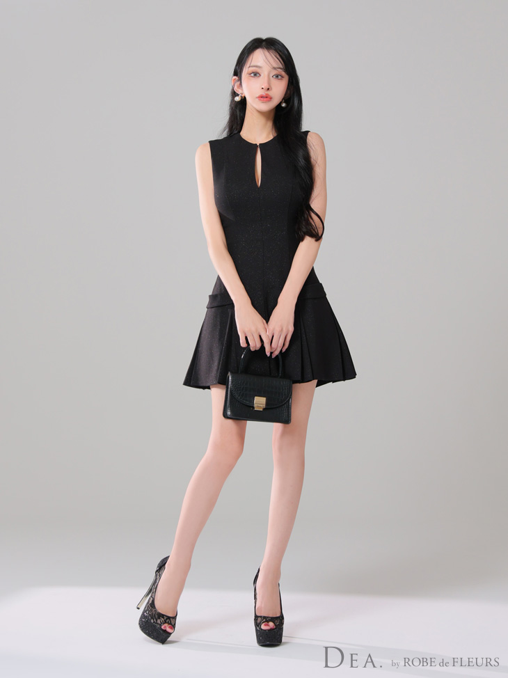 DEA. ディア バイ ローブドフルール シンプルサイドベルトモチーフノースリーブプリーツミニキャバドレス de3362-c