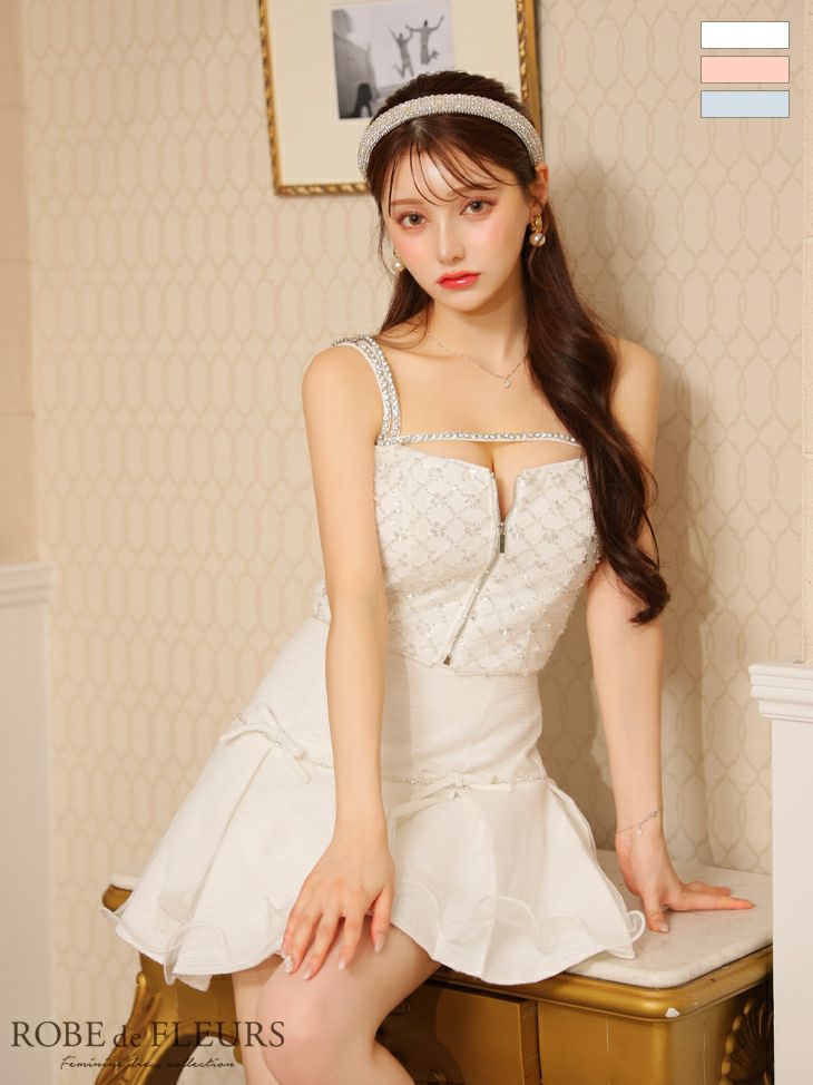 ROBE de FLEURS ローブドフルール リボンチョーカーツイードフレアミニ 