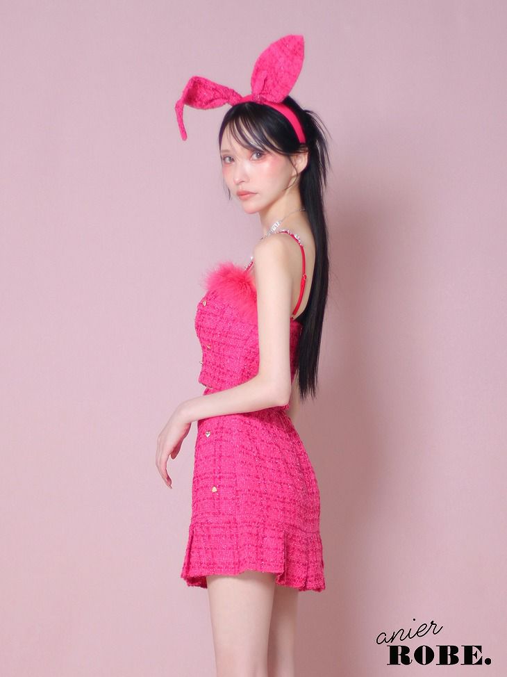 ROBE de FLEURS anier.ROBE ローブドフルール アニエルローブ ピンク Tweed heart studded bunny setup mini dress ツイードハートスタッヅバニ―セットアップミニドレス fm-anier4043-3