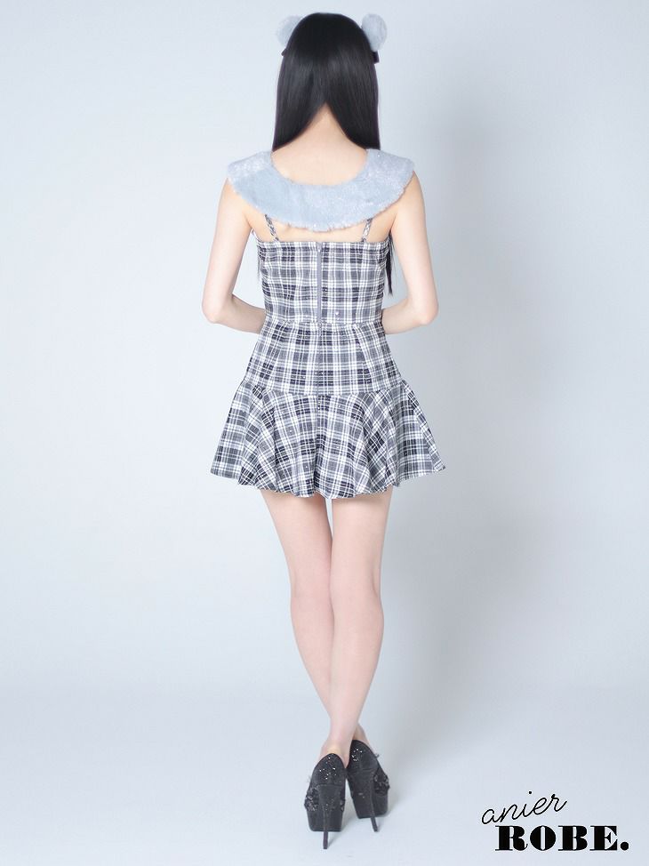 ROBE de FLEURS anier.ROBE ローブドフルール アニエルローブ Fluffy cute check bear setup mini dress チェックベアーセットアップミニドレス fm-anier4044-c