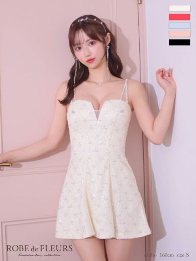 ROBE de FLEURS ローブドフルール バストカットビジュースパンコールサテンキャミキャバドレス fm3551-c