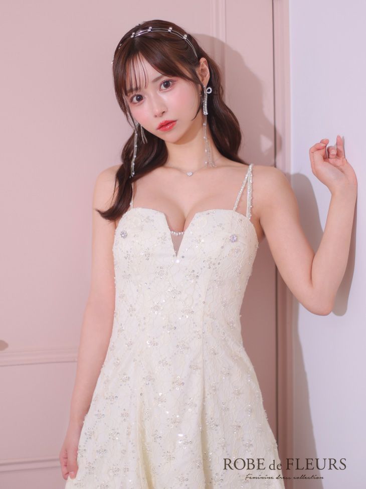 ROBE de FLEURS ローブドフルール バストカットビジュースパンコールサテンキャミキャバドレス fm3551-c