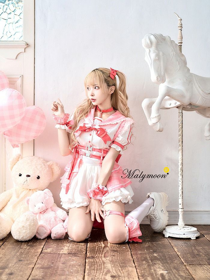 【10点セット】Malymoon マリームーン -魔法少女-ファンシーチェックセーラー [ レッド/ブルー/ライトピンク ] ml10109