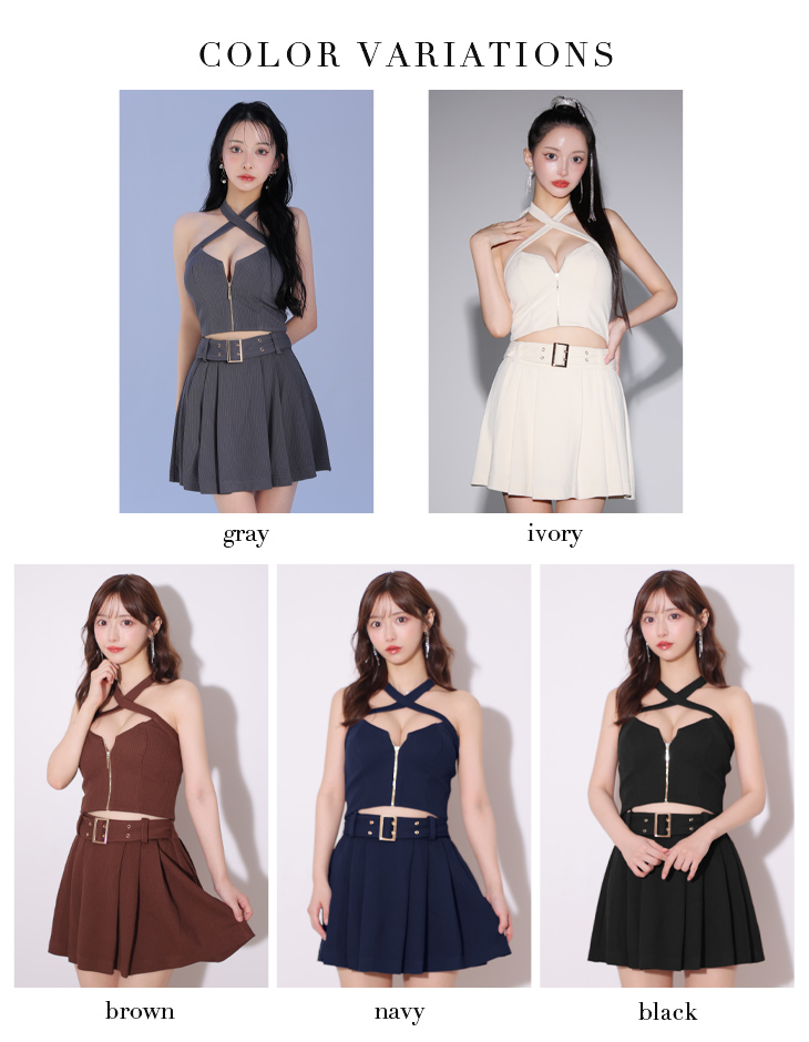 Glossy ローブドフルールグロッシー リブホルターネックバストジップセットアップミニキャバドレス gl3352-c