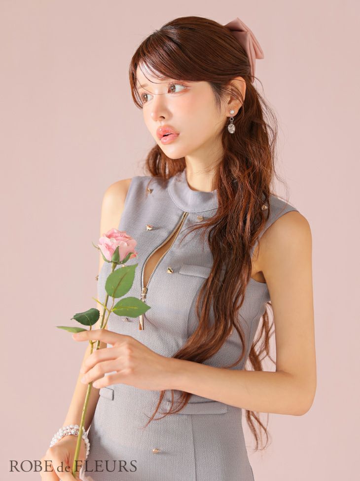 ROBE de FLEURS ローブドフルール ネイビー ハートボタンキュートネスミニドレス fm2979-7