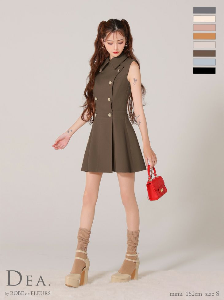 DEA. ディア バイ ローブドフルール 襟付きノースリーブダブルボタンフレアミニキャバドレス de3365-c