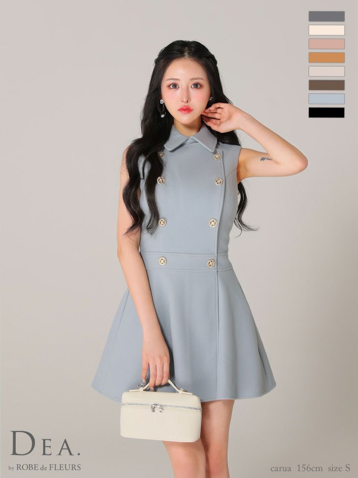 DEA. ディア バイ ローブドフルール 襟付きノースリーブダブルボタンフレアミニキャバドレス de3365-c