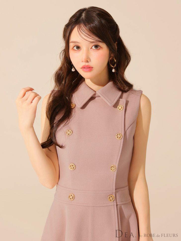 DEA. ディア バイ ローブドフルール 襟付きノースリーブダブルボタンフレアミニキャバドレス de3365-c