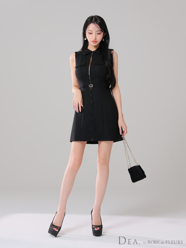 DEA. ディア バイ ローブドフルール 襟付きバストジップノースリーブベルトデザインミニキャバドレス de3259-c