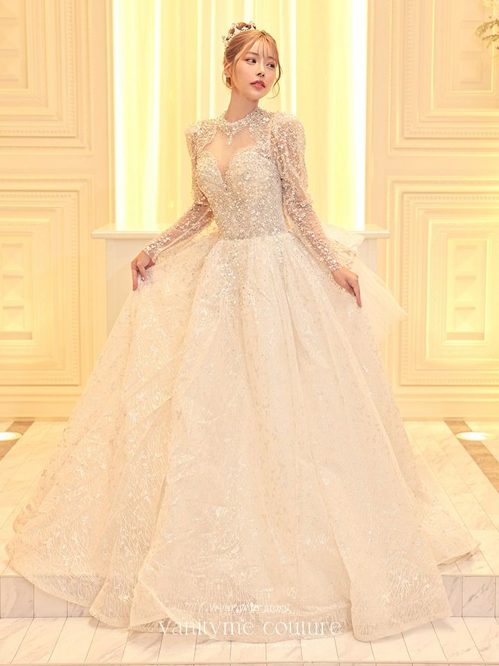 vanityME.couture. バニティミークチュール 一条響ちゃん 着用 Diamond dress ダイヤモンド クリスタルビジュー ロングスリーブ プリンセス 姫 ウエディングドレス ロングドレス ホワイト vctr-t-24104