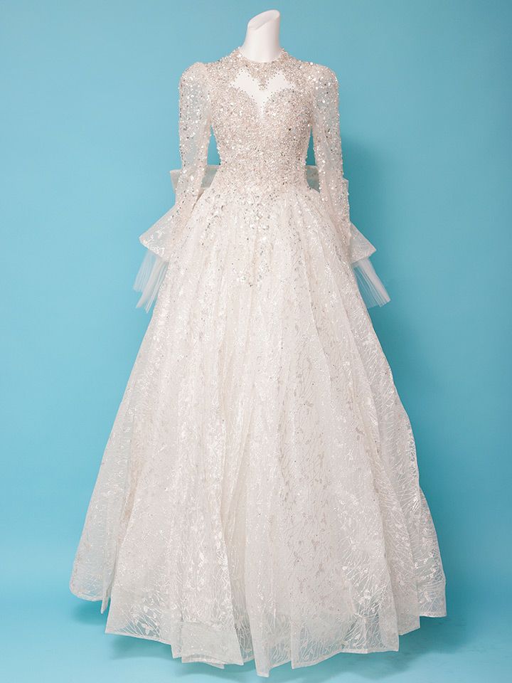 vanityME.couture. バニティミークチュール 一条響ちゃん 着用 Diamond dress ダイヤモンド クリスタルビジュー ロングスリーブ プリンセス 姫 ウエディングドレス ロングドレス ホワイト vctr-t-24104