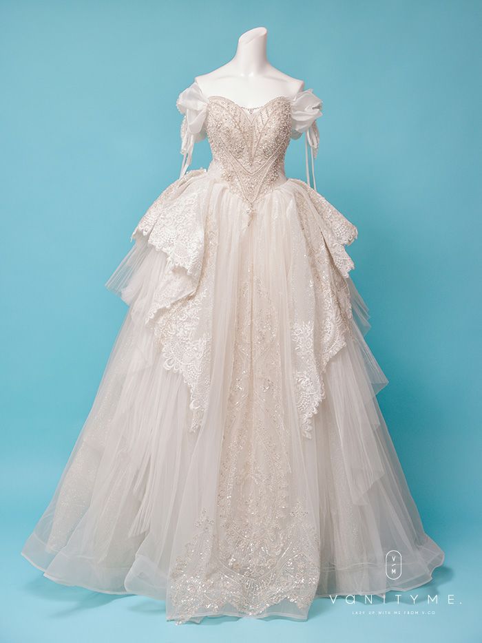 vanityME.couture. バニティミークチュール オフショル リボンショルダー ビジュー プリンセス 姫 ウエディングドレス ロングドレス ホワイト vctr-t-24105