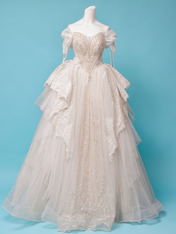 vanityME.couture. バニティミークチュール オフショル リボンショルダー ビジュー プリンセス 姫 ウエディングドレス ロングドレス ホワイト vctr-t-24105