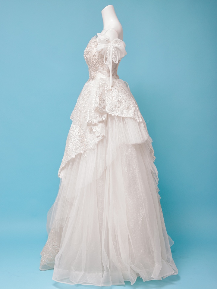 vanityME.couture. バニティミークチュール オフショル リボンショルダー ビジュー プリンセス 姫 ウエディングドレス ロングドレス ホワイト vctr-t-24105