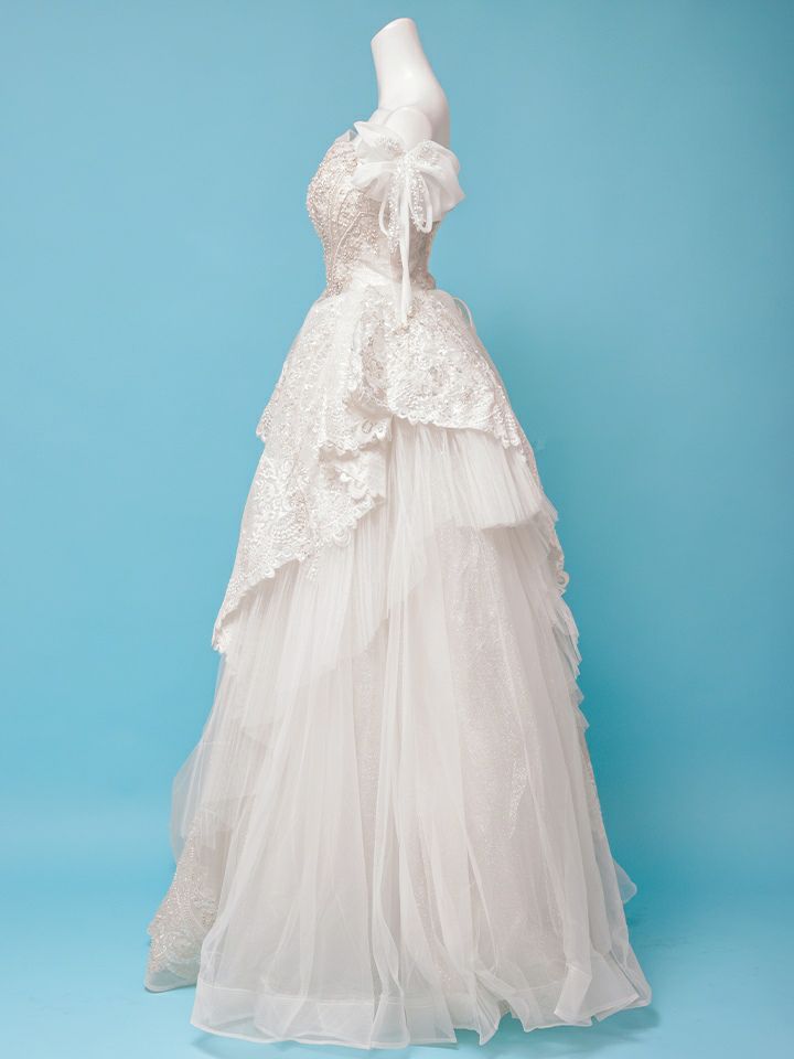 vanityME.couture. バニティミークチュール オフショル リボンショルダー ビジュー プリンセス 姫 ウエディングドレス ロングドレス ホワイト vctr-t-24105