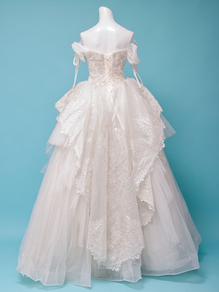 vanityME.couture. バニティミークチュール オフショル リボンショルダー ビジュー プリンセス 姫 ウエディングドレス ロングドレス ホワイト vctr-t-24105