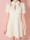 ROBE de FLEURS ローブドフルール ブラック 襟つきカットデザインスパンコールフレアミニキャバドレス fm3354-1