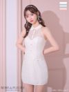 ROBE de FLEURS ローブドフルール アイボリー 襟付きビーズスパンコールホルターネックミニキャバドレス fm3428-1