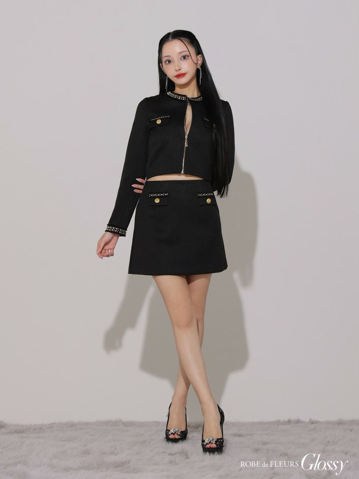Glossy ローブドフルールグロッシー ロングスリーブツイードジャケットセットアップミニキャバドレス gl3356-c