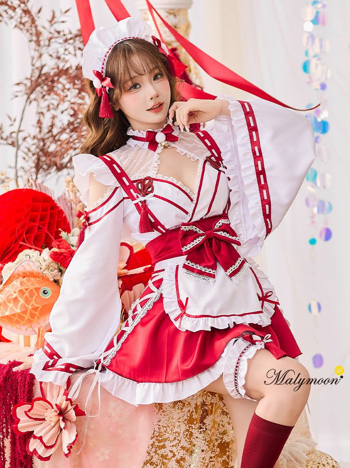 Malymoon/マリームーン s9997 ガーリーロックサキュバスメイド 赤 
