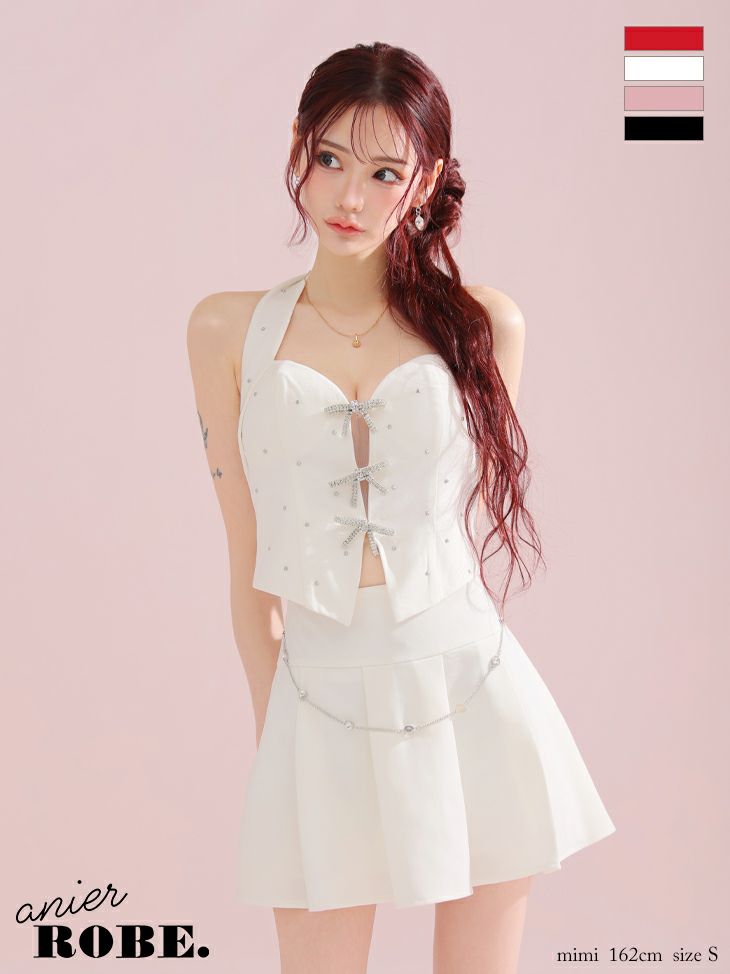 ROBE de FLEURS anier.ROBE ローブドフルール アニエルローブ Ribbon suede flared setup mini Santa dress リボンスエードセットアップフレアミニドレス【ファーチョーカー取り外し可能】 fm-anier4046-c