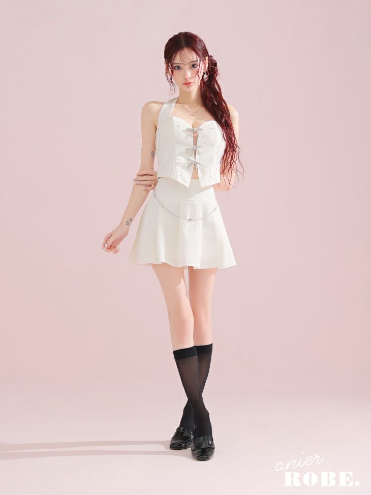 ROBE de FLEURS anier.ROBE ローブドフルール アニエルローブ Ribbon suede flared setup mini Santa dress リボンスエードセットアップフレアミニドレス【ファーチョーカー取り外し可能】 fm-anier4046-c