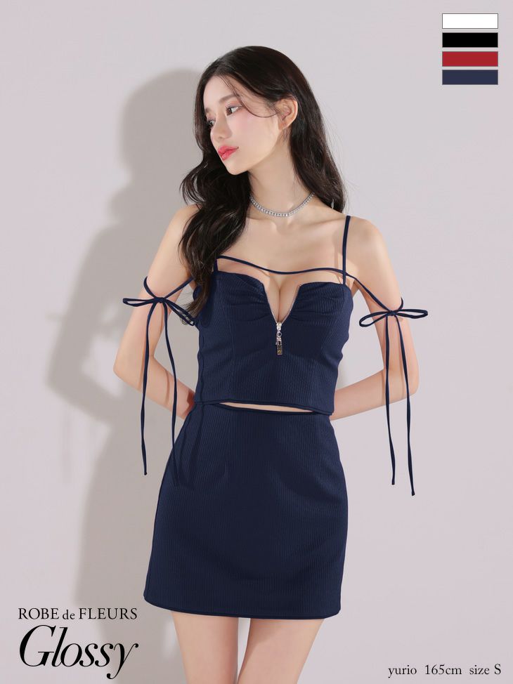 ROBE de FLEURS Glossy キャバドレス - ネイビー】