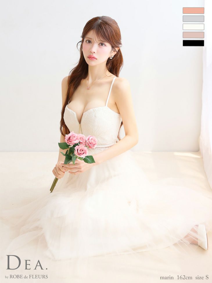 DEA. ディア バイ ローブドフルール レースティアードチュールフレアロングキャバドレス de3445-c