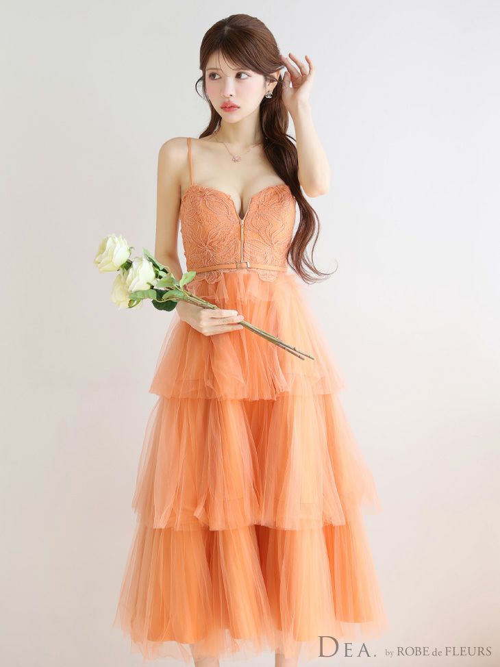 DEA. ディア バイ ローブドフルール レースティアードチュールフレアロングキャバドレス de3445-c