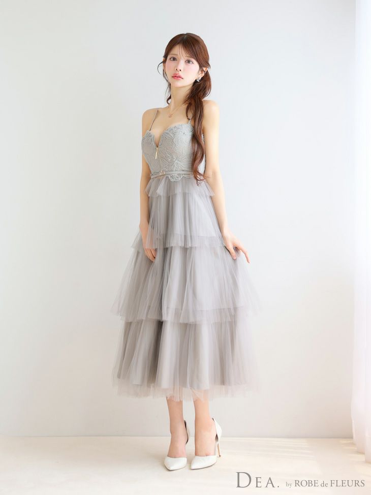 DEA. ディア バイ ローブドフルール レースティアードチュールフレアロングキャバドレス de3445-c