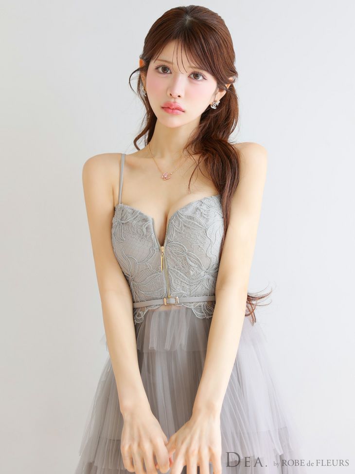 DEA. ディア バイ ローブドフルール レースティアードチュールフレアロングキャバドレス de3445-c
