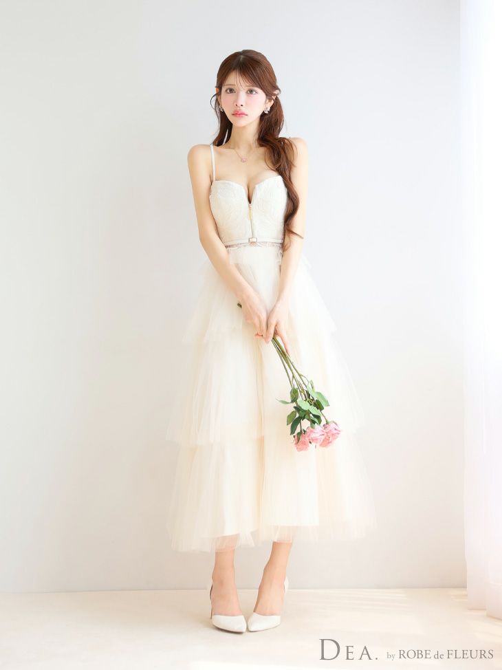 DEA. ディア バイ ローブドフルール レースティアードチュールフレアロングキャバドレス de3445-c