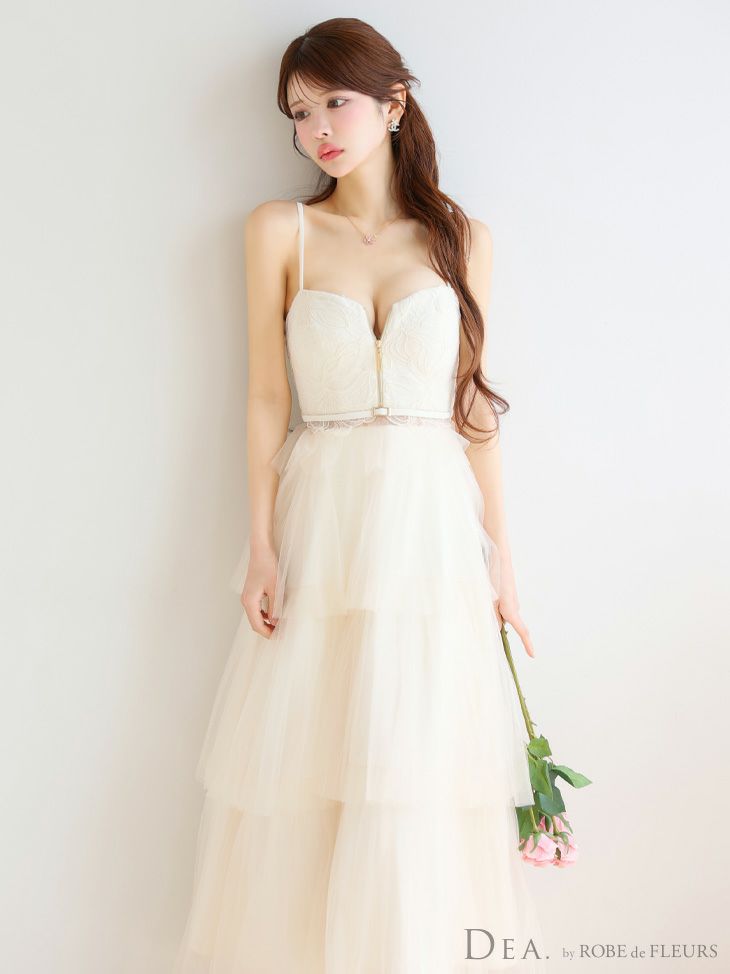 DEA. ディア バイ ローブドフルール レースティアードチュールフレアロングキャバドレス de3445-c