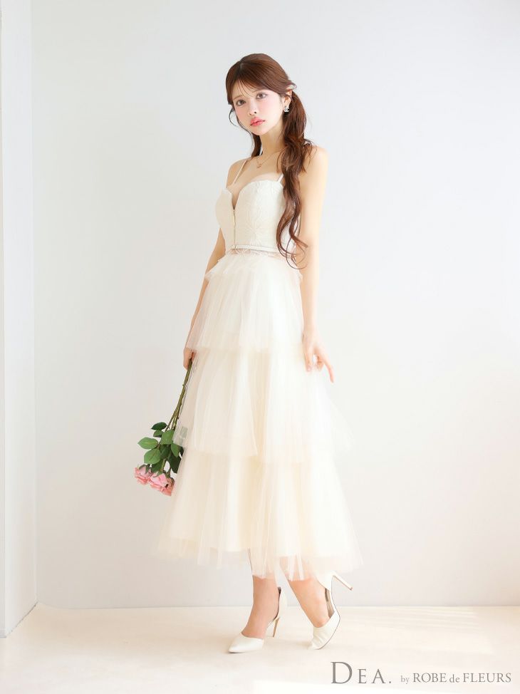 DEA. ディア バイ ローブドフルール レースティアードチュールフレアロングキャバドレス de3445-c