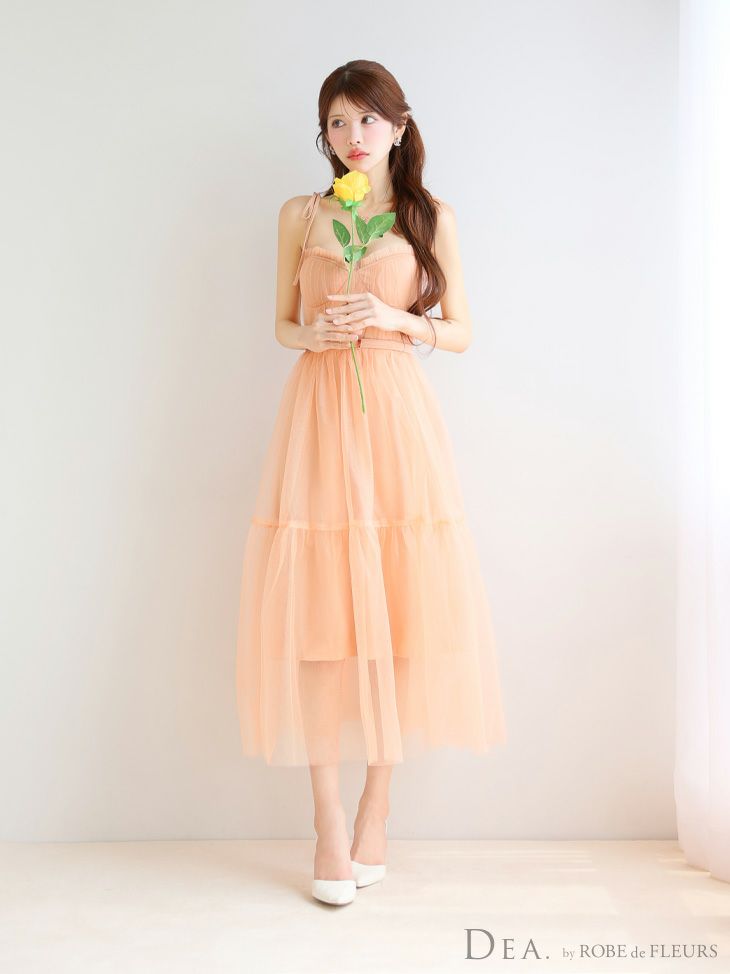 DEA. ディア バイ ローブドフルール ショルダーリボンフレアチュールロングキャバドレス de3745-c