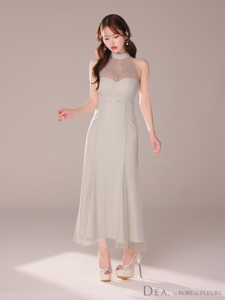 DEA. ディア バイ ローブドフルール シースルーホルターネックチュールロングキャバドレス de3567-c