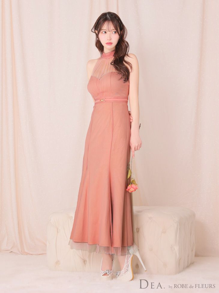 DEA. ディア バイ ローブドフルール シースルーホルターネックチュールロングキャバドレス de3567-c