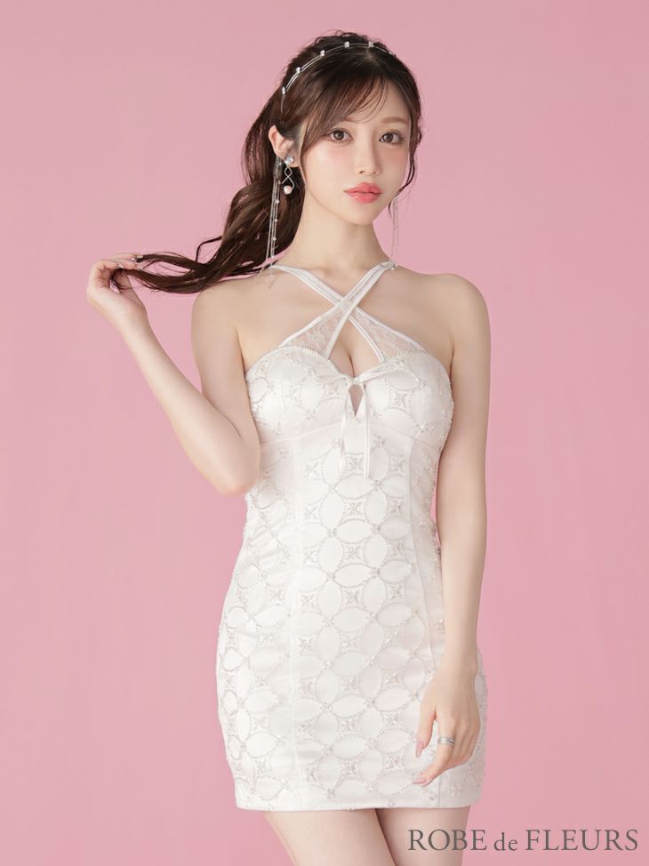 【25AW NEW】SELF PORTRAIT / サテンリボン装飾レースミニドレス ROBE de FLEURS ローブドフルール サテンチュールリボンクロス