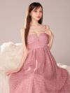 DEA. ディア バイ ローブドフルール モーヴピンク フロントジッパー×チュールフレアロングドレス de2974-4