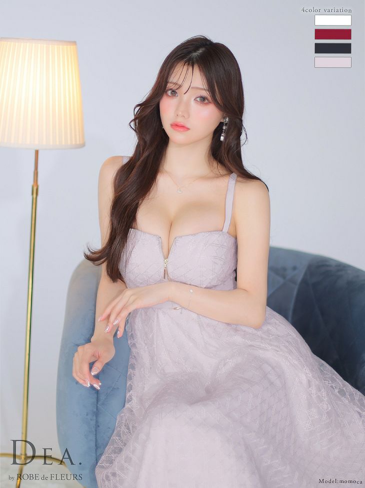 DEA. ディア バイ ローブドフルール ブラック フロントジッパー×チュールフレアロングドレス de2974-5