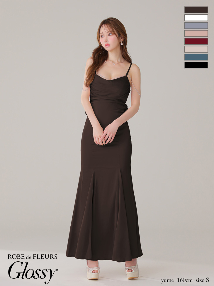 Glossy ローブドフルールグロッシー サテンバストビジューロングキャバドレス gl3768-c