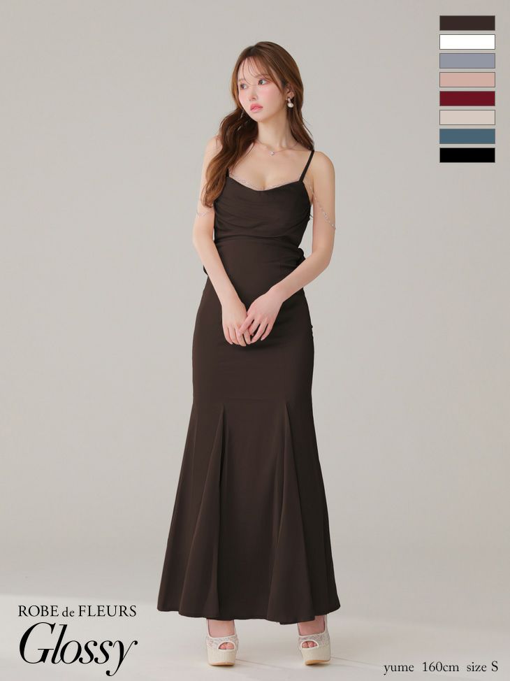 Glossy ローブドフルールグロッシー サテンバストビジューロングキャバドレス gl3768-c