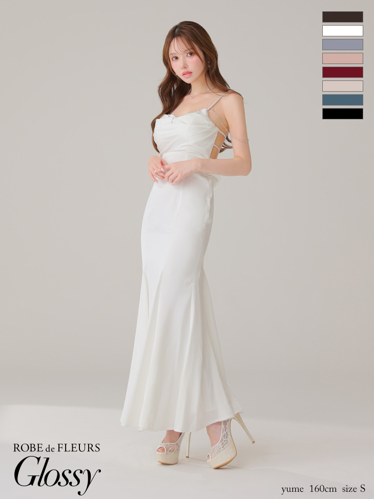 Glossy ローブドフルールグロッシー サテンバストビジューロングキャバドレス gl3768-c