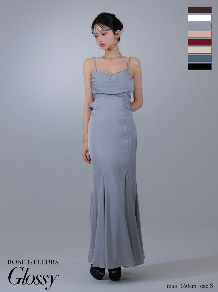 Glossy ローブドフルールグロッシー サテンバストビジューロングキャバドレス gl3768-c