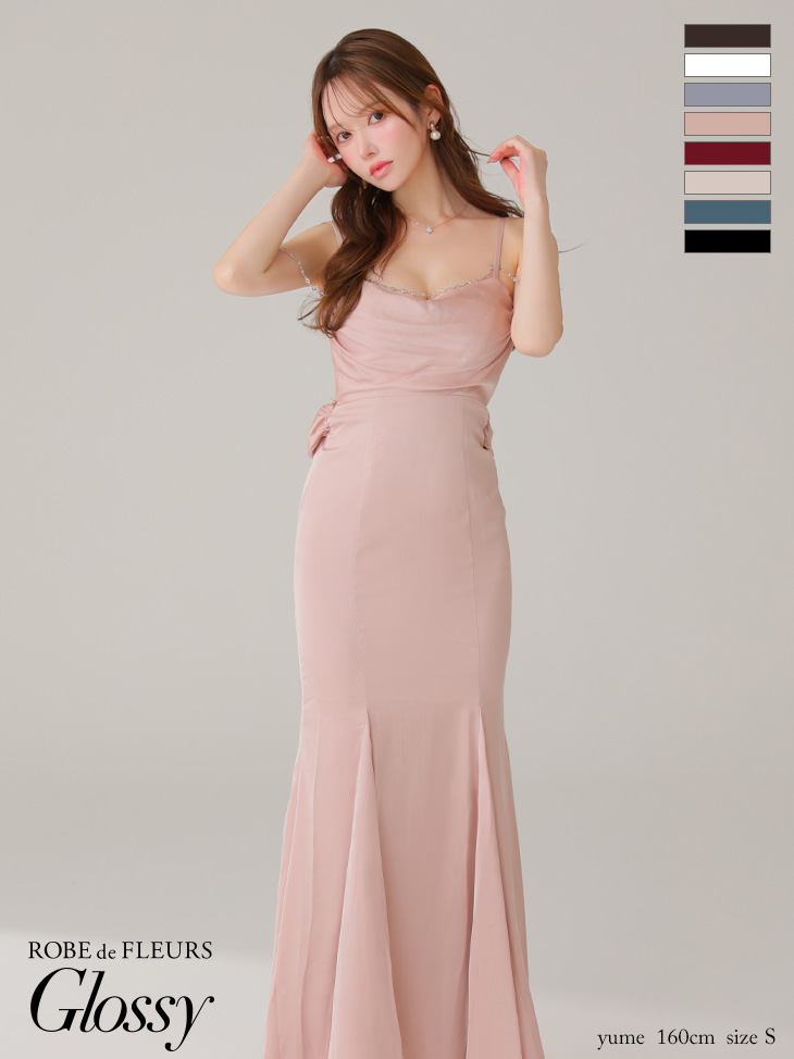 Glossy ローブドフルールグロッシー サテンバストビジューロングキャバドレス gl3768-c