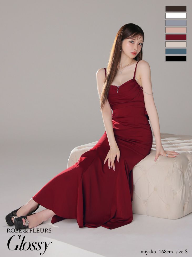 Glossy ローブドフルールグロッシー サテンバストビジューロングキャバドレス gl3768-c