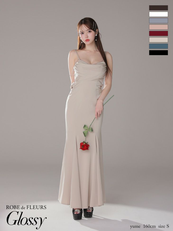 Glossy ローブドフルールグロッシー サテンバストビジューロングキャバドレス gl3768-c