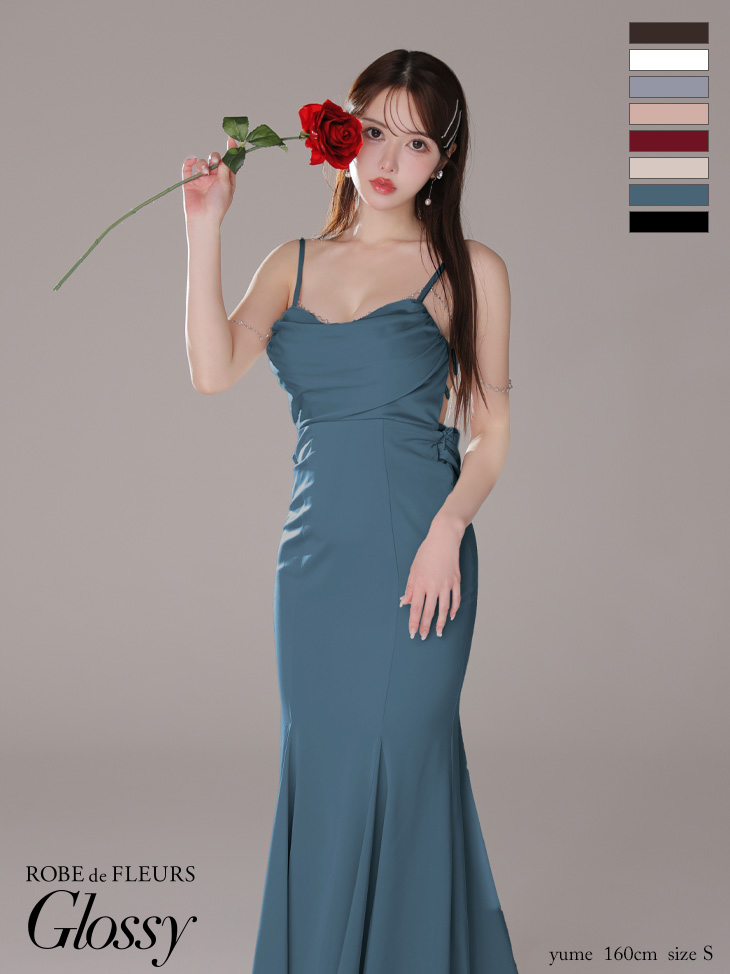 Glossy ローブドフルールグロッシー サテンバストビジューロングキャバドレス gl3768-c