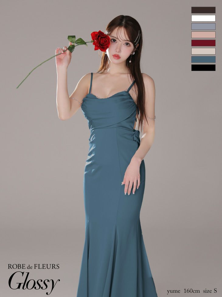 Glossy ローブドフルールグロッシー サテンバストビジューロングキャバドレス gl3768-c