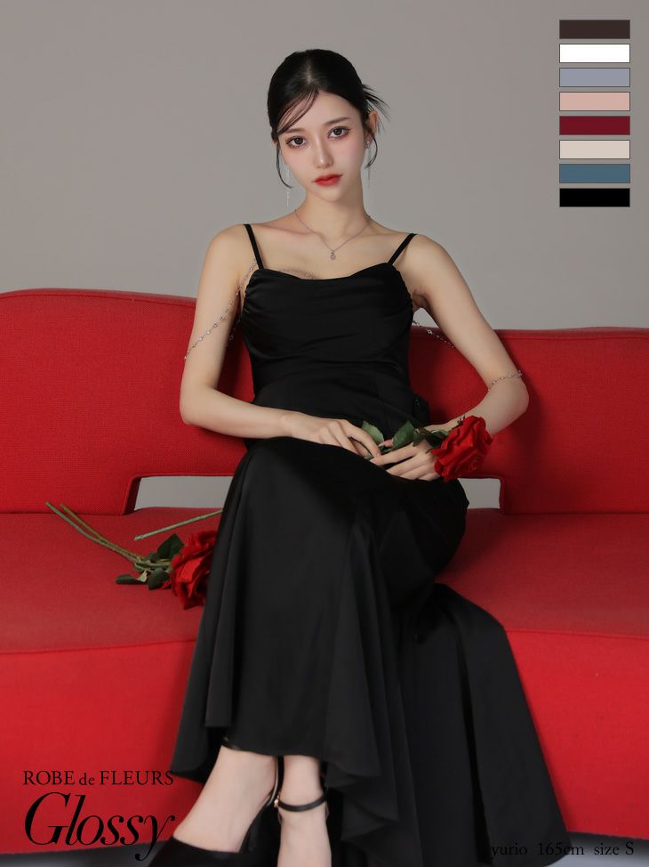 Glossy ローブドフルールグロッシー サテンバストビジューロングキャバドレス gl3768-c